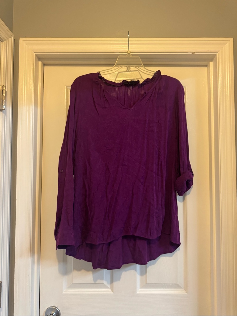 Women's Purple Long-Sleeve or row up bottom Peasant Blouse - Relaxed Silhouette